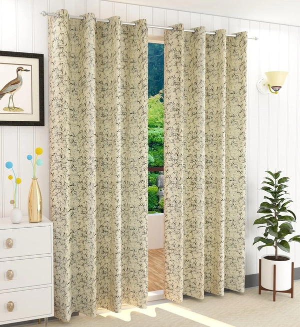 Panipat Textile Hub Polyester Eyelet Beige Designer Print Velvet Blackout curtains Pack of 2 - Window (4x5 Feet), Pista