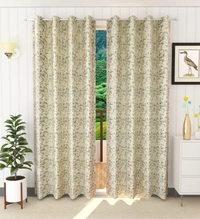 Panipat Textile Hub Polyester Eyelet Beige Designer Print Velvet Blackout curtains Pack of 2 - Window (4x5 Feet), Pista
