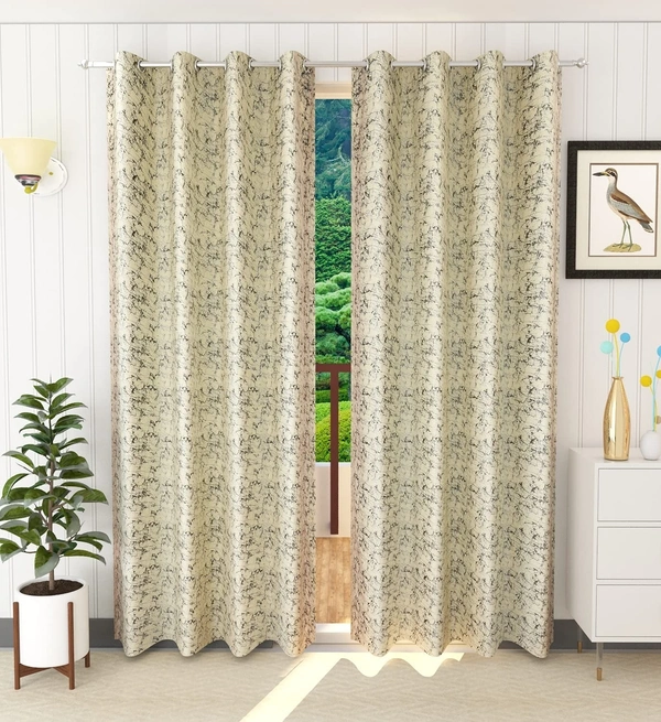 Panipat Textile Hub Polyester Eyelet Beige Designer Print Velvet Blackout curtains Pack of 2 - Window (4x5 Feet), Pista