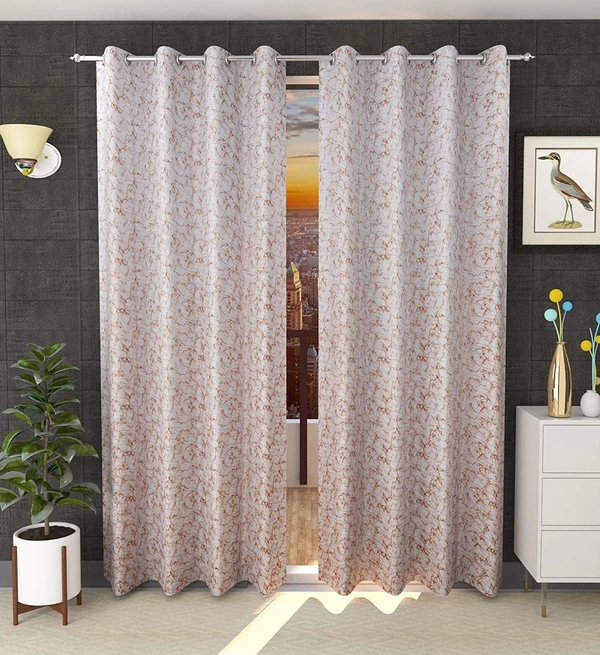 Panipat Textile Hub Polyester Eyelet Rust Designer Print Velvet Blackout curtains Pack of 2 - Door (4x7 Feet), Rust