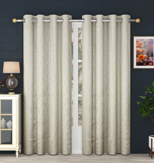 Panipat Textile Hub Polyester Eyelet Cream jacquard curtains Pack of 2 - Window (4x5 Feet)