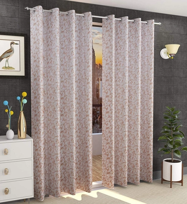 Panipat Textile Hub Polyester Eyelet Rust Designer Print Velvet Blackout curtains Pack of 2 - Door (4x7 Feet), Rust