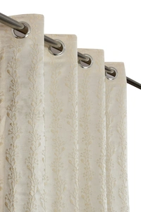 Panipat Textile Hub Polyester Eyelet Cream jacquard curtains Pack of 2 - Window (4x5 Feet)