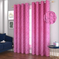 Panipat Textile Hub Polyester Eyelet Pink Designer Print Velvet Blackout curtains Pack of 2 - Window (4x5 Feet)