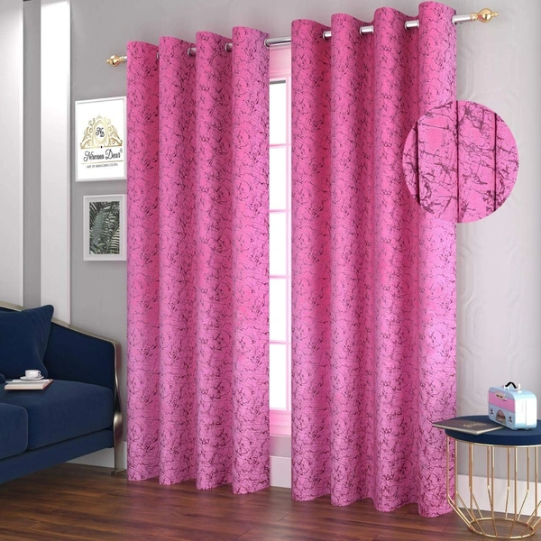 Panipat Textile Hub Polyester Eyelet Pink Designer Print Velvet Blackout curtains Pack of 2 - Window (4x5 Feet)