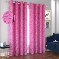 Panipat Textile Hub Polyester Eyelet Pink Designer Print Velvet Blackout curtains Pack of 2 - Window (4x5 Feet)