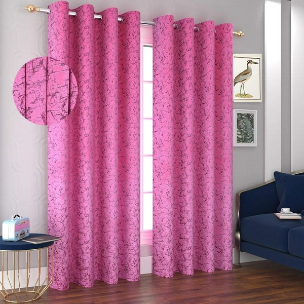 Panipat Textile Hub Polyester Eyelet Pink Designer Print Velvet Blackout curtains Pack of 2 - Window (4x5 Feet)