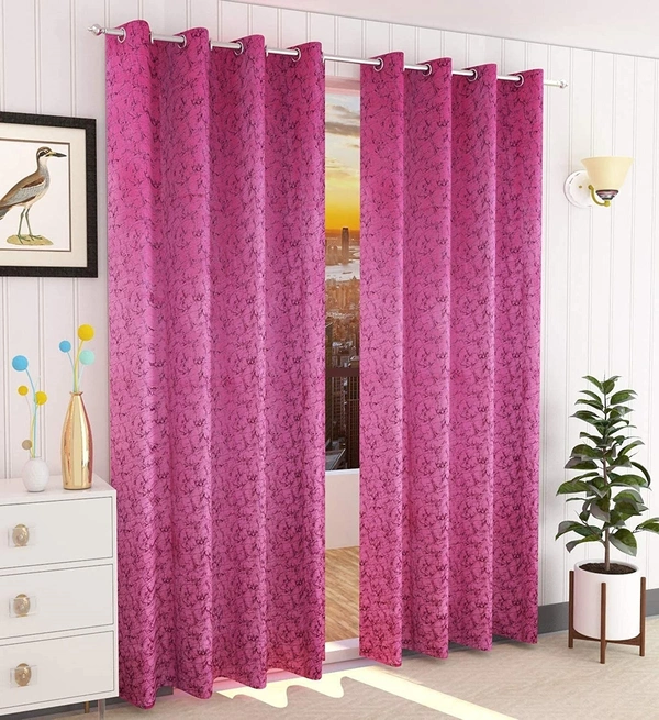 Panipat Textile Hub Polyester Eyelet Pink Designer Print Velvet Blackout curtains Pack of 2 - Window (4x5 Feet)