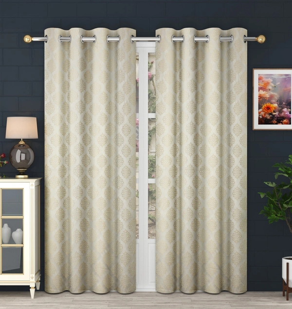 Panipat Textile Hub Polyester Eyelet Cream jacquard curtains Pack of 2 - Window (4x5 Feet)