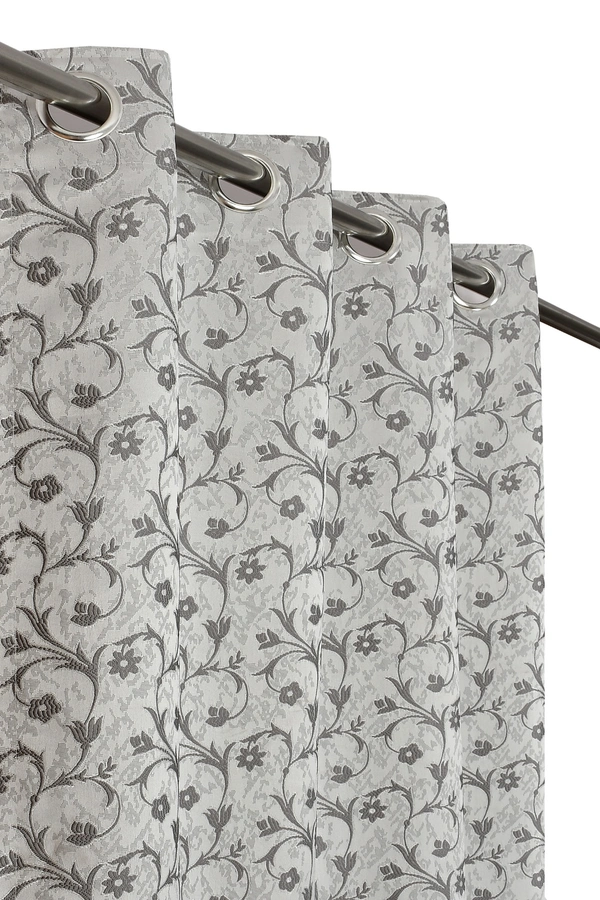 Panipat Textile Hub Polyester Eyelet Grey jacquard curtains Pack of 2 - Window (4x5 Feet)
