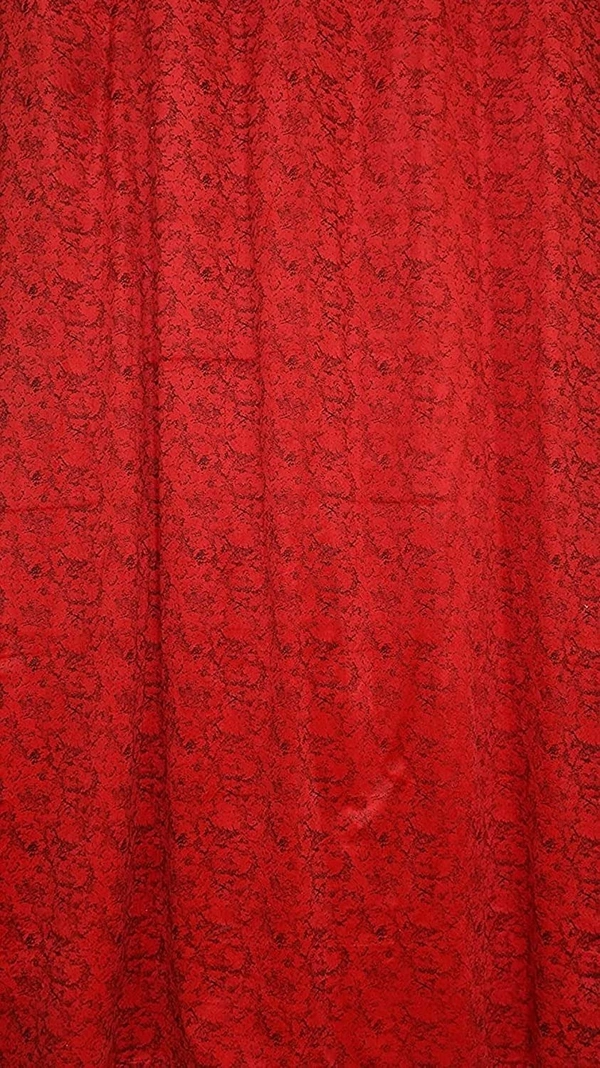 Panipat Textile Hub Polyester Eyelet Red Designer Print Velvet Blackout curtains Pack of 2 - Window (4x5 Feet)