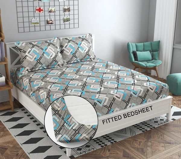 Panipat textile Hub 180 TC Microfiber Super Soft Fitted (Elastic) Double Bedsheet with 2 Pillow cover - Double