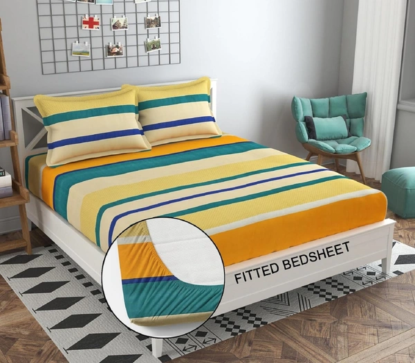 Panipat textile Hub 180 TC Microfiber Super Soft Fitted (Elastic) Double Bedsheet with 2 Pillow cover - Double