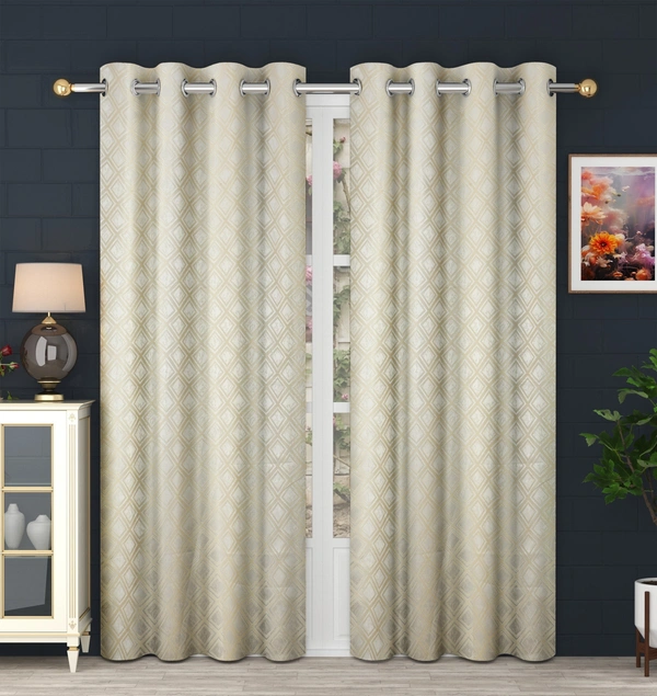 Panipat Textile Hub Polyester Eyelet Cream jacquard curtains Pack of 2 - Window (4x5 Feet)