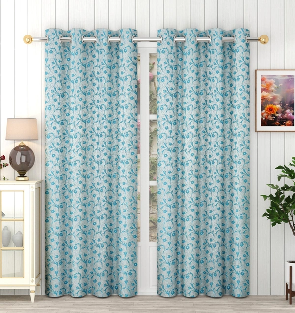 Panipat Textile Hub Polyester Eyelet Aqua jacquard curtains Pack of 2 - Window (4x5 Feet)