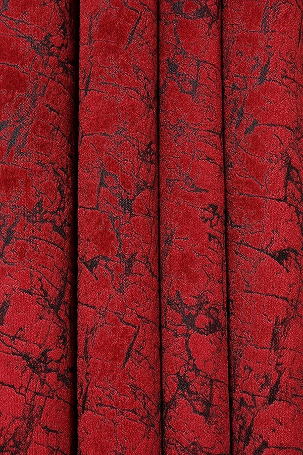 Panipat Textile Hub Polyester Eyelet Red Designer Print Velvet Blackout curtains Pack of 2 - Window (4x5 Feet)