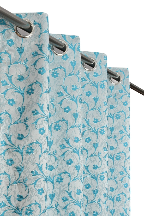 Panipat Textile Hub Polyester Eyelet Aqua jacquard curtains Pack of 2 - Window (4x5 Feet)