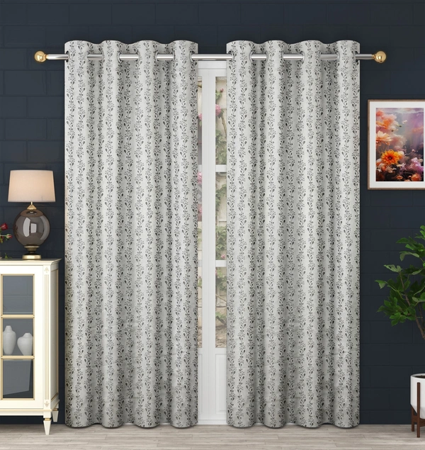Panipat Textile Hub Polyester Eyelet Grey jacquard curtains Pack of 2 - Window (4x5 Feet)