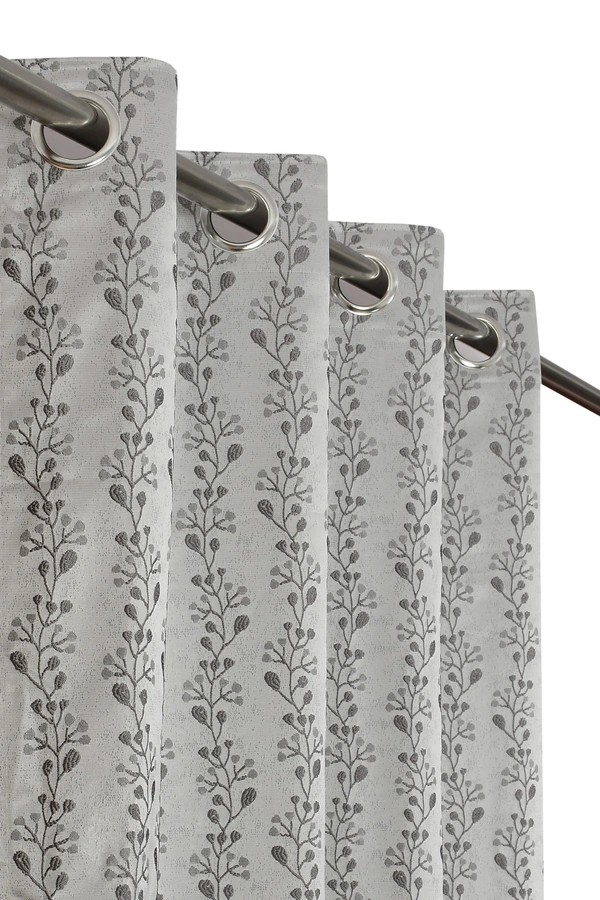 Panipat Textile Hub Polyester Eyelet Grey jacquard curtains Pack of 2 - Window (4x5 Feet)