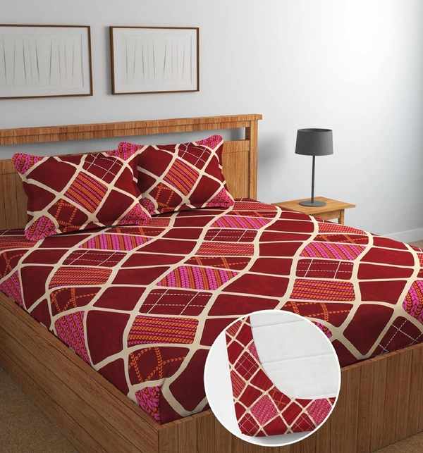  Panipat textile Hub Panipat textile Hub 180 TC Microfiber Super Soft Fitted (Elastic) Double Bedsheet with 2 Pillow cover - Double