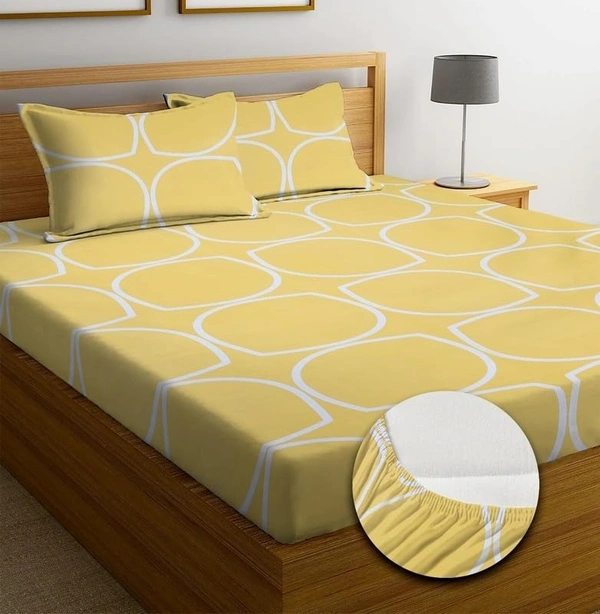 Panipat textile Hub 180 TC Microfiber Super Soft Fitted (Elastic) Double Bedsheet with 2 Pillow cover - Double