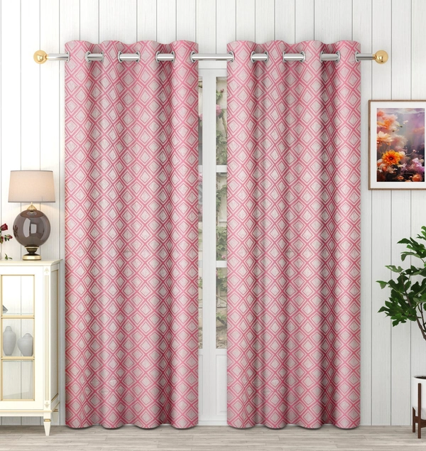 Panipat Textile Hub Polyester Eyelet Pink jacquard curtains Pack of 2 - Window (4x5 Feet)