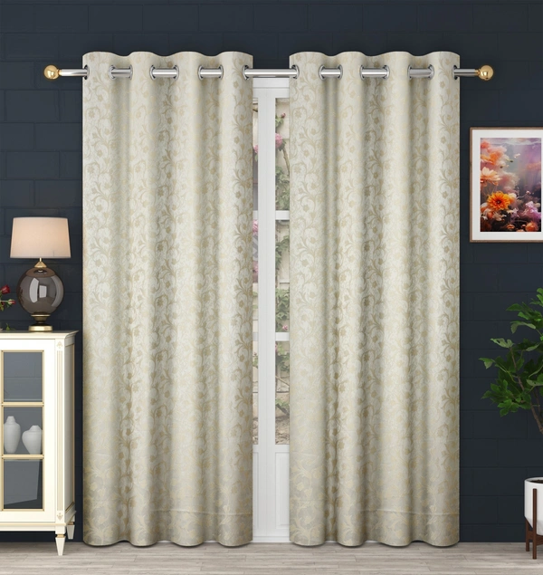 Panipat Textile Hub Polyester Eyelet Cream jacquard curtains Pack of 2 - Window (4x5 Feet)