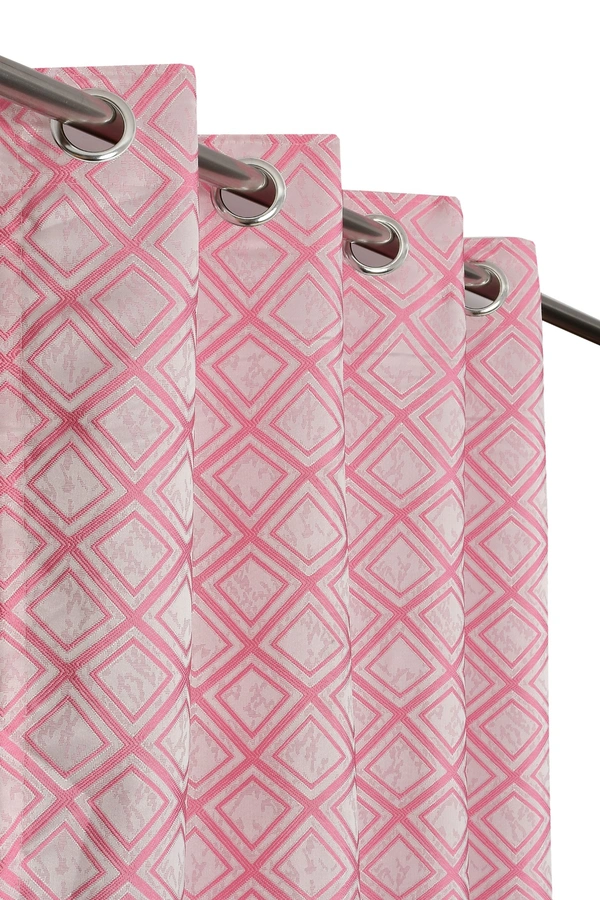 Panipat Textile Hub Polyester Eyelet Pink jacquard curtains Pack of 2 - Window (4x5 Feet)