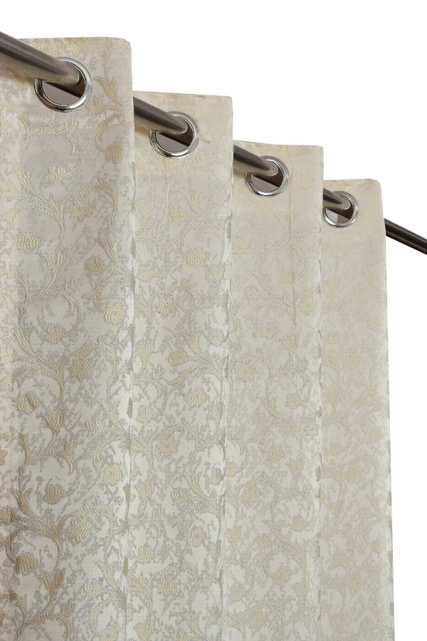 Panipat Textile Hub Polyester Eyelet Cream jacquard curtains Pack of 2 - Window (4x5 Feet)