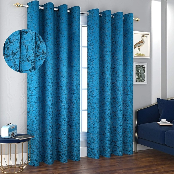 Panipat Textile Hub Polyester Eyelet Aqua Designer Print Velvet Blackout curtains Pack of 2 - Window (4x5 Feet), Aqua