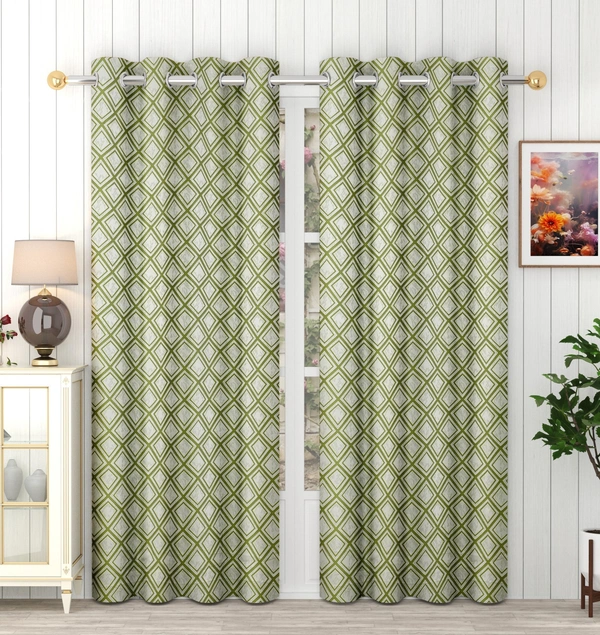 Panipat Textile Hub Polyester Eyelet Green  jacquard curtains Pack of 2 - Window (4x5 Feet)