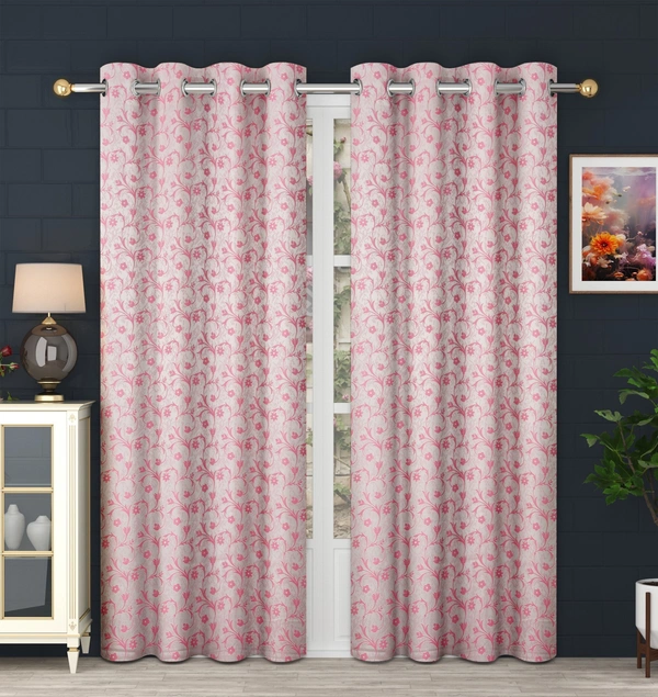 Panipat Textile Hub Polyester Eyelet Pink jacquard curtains Pack of 2 - Window (4x5 Feet)