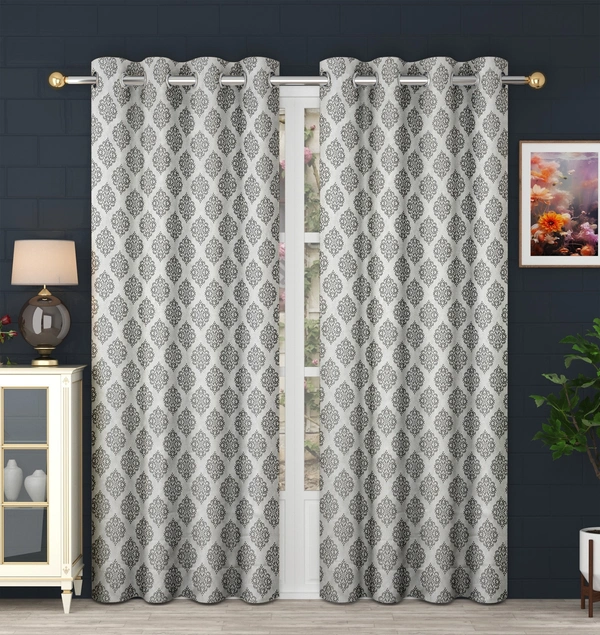 Panipat Textile Hub Polyester Eyelet Grey jacquard curtains Pack of 2 - Window (4x5 Feet)