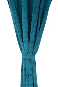 Panipat Textile Hub Polyester Eyelet Aqua Designer Print Velvet Blackout curtains Pack of 2 - Window (4x5 Feet), Aqua