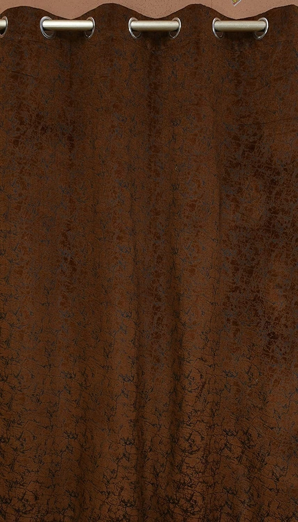 Panipat Textile Hub Polyester Eyelet Brown Designer Print Velvet Blackout curtains Pack of 2 - Door (4x7 Feet)