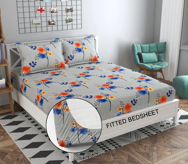 Panipat textile Hub 180 TC Microfiber Super Soft Fitted (Elastic) Double Bedsheet with 2 Pillow cover - Double