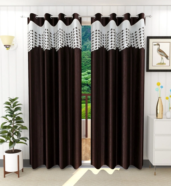 Home Garage Polyester Eyelet Valence Design Brown Solid Curtains Pack of 2 - Window (4x5 Feet)