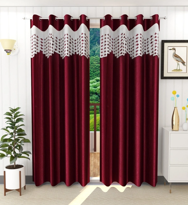 Home Garage Polyester Eyelet Valence Design Maroon Solid Curtains Pack of 2 - Window (4x5 Feet)