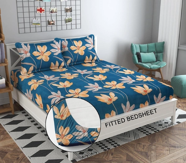 Panipat textile Hub 180 TC Microfiber Super Soft Fitted (Elastic) Double Bedsheet with 2 Pillow cover - Double