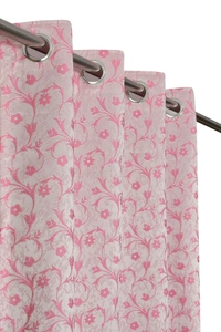 Panipat Textile Hub Polyester Eyelet Pink jacquard curtains Pack of 2 - Window (4x5 Feet)