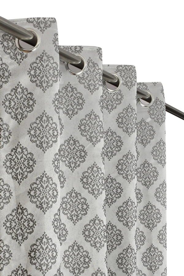 Panipat Textile Hub Polyester Eyelet Grey jacquard curtains Pack of 2 - Window (4x5 Feet)