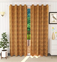 Panipat Textile Hub Polyester Eyelet Gold Designer Print Velvet Blackout curtains Pack of 2 - Window (4x5 Feet), gold