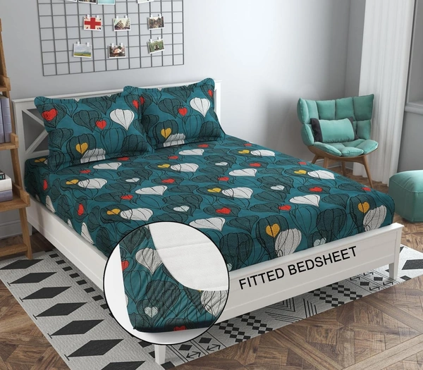 Panipat textile Hub 180 TC Microfiber Super Soft Fitted (Elastic) Double Bedsheet with 2 Pillow cover - Double