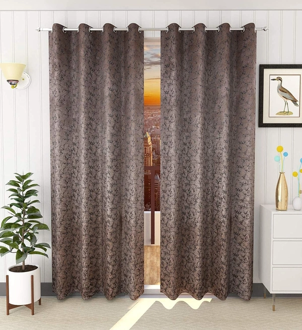 Panipat Textile Hub Polyester Eyelet Gray Designer Print Velvet Blackout curtains Pack of 2 - Window (4x5 Feet)