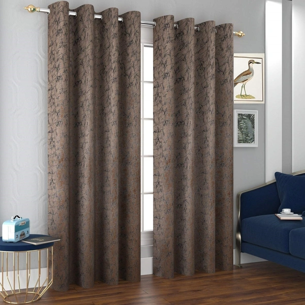 Panipat Textile Hub Polyester Eyelet Gray Designer Print Velvet Blackout curtains Pack of 2 - Window (4x5 Feet)