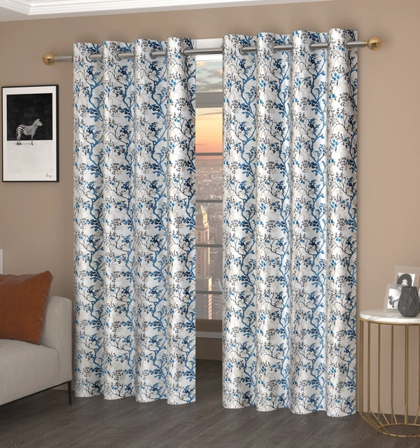 Panipat Textile Hub Polyester Eyelet Aqua Designer Print curtains Pack of 2 - Window (4x5 Feet), Bright Turquoise