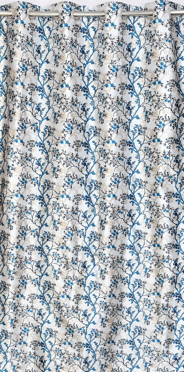Panipat Textile Hub Polyester Eyelet Aqua Designer Print curtains Pack of 2 - Window (4x5 Feet), Bright Turquoise