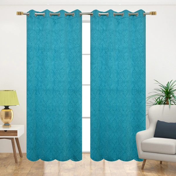 Panipat Textile Hub Polyester Eyelet Aqua Designer Print Velvet Blackout curtains Pack of 2 ₹ 999 - Window (4x5 Feet), Aqua