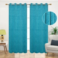 Panipat Textile Hub Polyester Eyelet Aqua Designer Print Velvet Blackout curtains Pack of 2 ₹ 999 - Window (4x5 Feet), Aqua