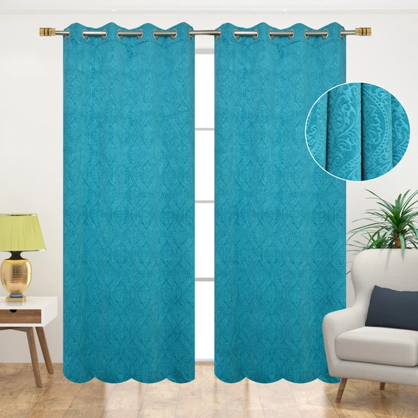 Panipat Textile Hub Polyester Eyelet Aqua Designer Print Velvet Blackout curtains Pack of 2 ₹ 999 - Window (4x5 Feet), Aqua